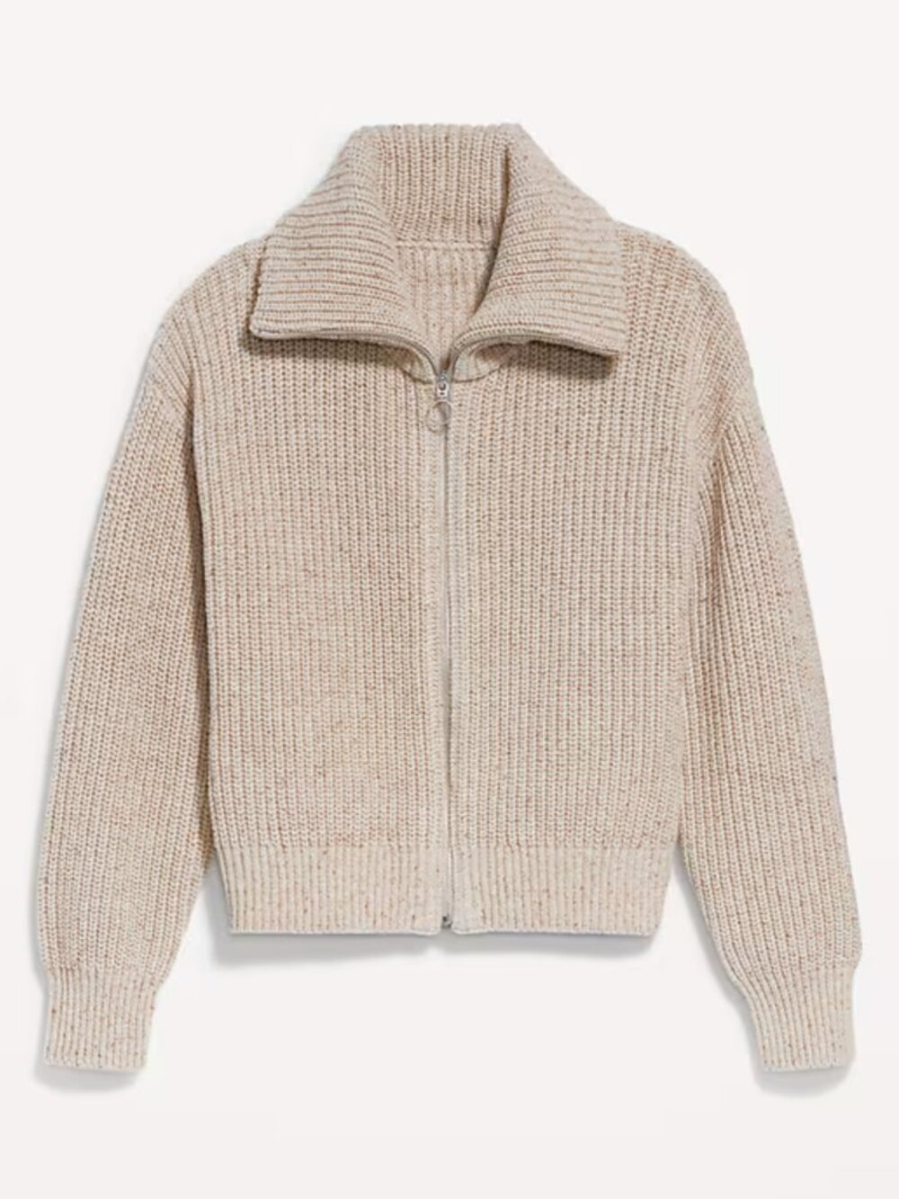 Old Navy Oatmeal Heather Ribbed Full Zip Cardigan Turtleneck Knit Sweater Size L
